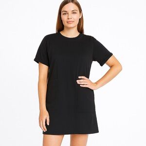 ZARA Trafaluc Black Front Patch Pocket Short Sleeve Tunic Top Dress Size Small